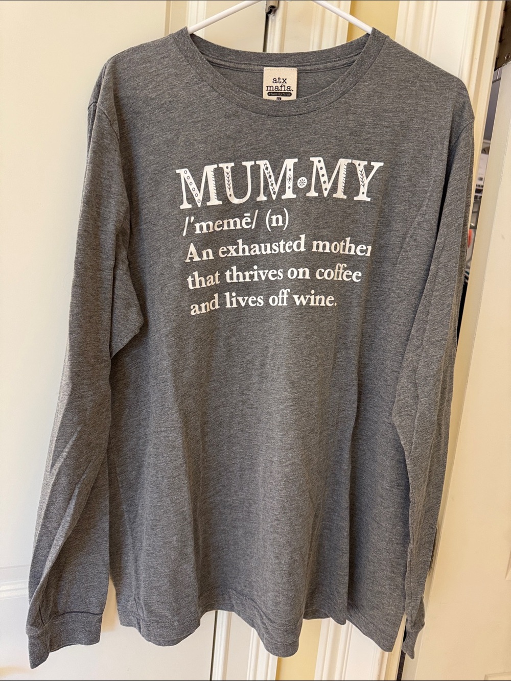 Atx Mafia Women's Long Sleeve 'MUMMY' Graphic Tee in Gray